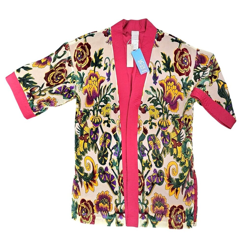 Chico's Burnout Kimono Jacket Small Medium Special Edition New Tags Velvet Silk - Picture 4 of 12